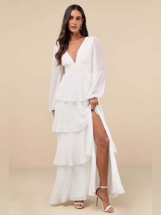 Lulus Dresses & Skirts - NWT Lulus Graceful Finesse White Pleated Long Sleeve Maxi Dress